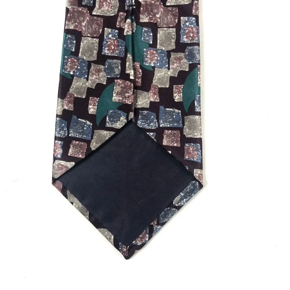 Vtg Enrico Sarchi All Silk Neck Tie Abstract Geometric Dark Multicolor Made USA